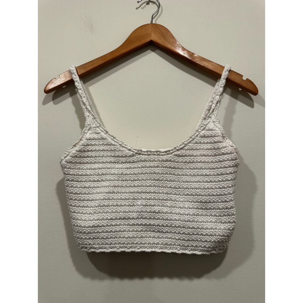 Aerie Crochet Crop Cami Top Cream Off White Boho Knit Scoop Neck Small
